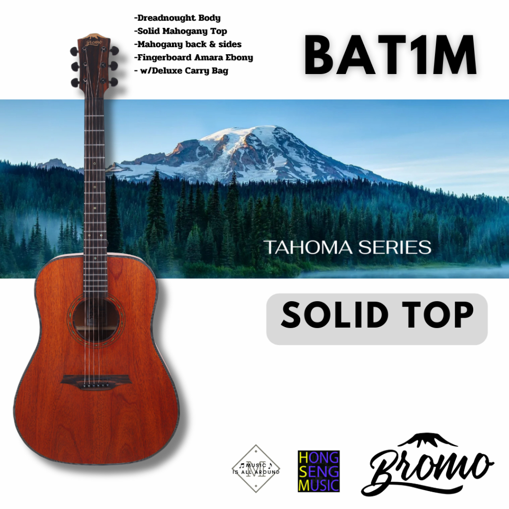 กีต้าร์โปร่ง Acoustic Guitar BROMO - TAHOMA SERIES (Solid Top Guitars) Model # BAT1M