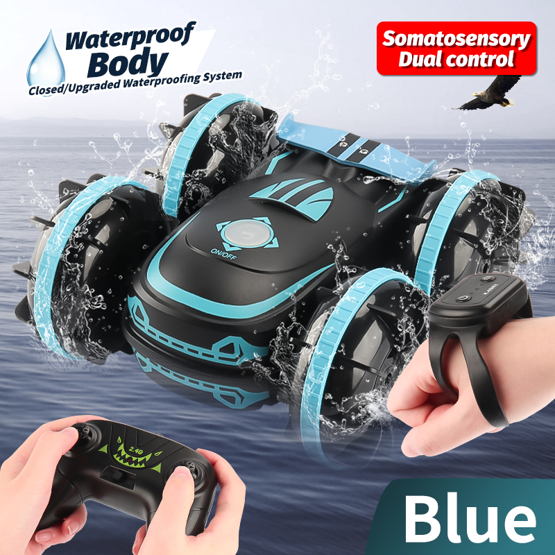 【ท้องถิ่นและเรือใน 24 ชั่วโมง]ของเล่นรถ RC ไฮเทค 4WD สะเทินน้ำสะเทินบก Stunt RC รถพร้อมแสงเสียงท่าทางควบคุม 360 ° รถปั่น