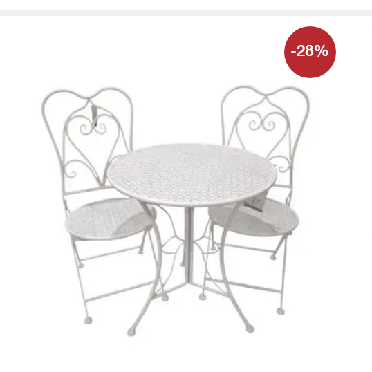 ชุดโต๊ะสนามเหล็กลายฉลุ FONTE รุ่น JSD23267-68 (ชุด 3 ชิ้น) สีขาว