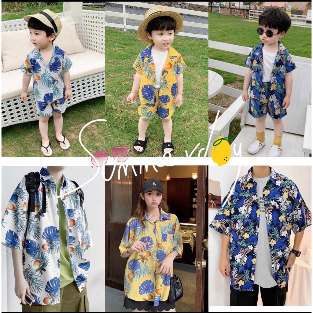 เสื้อผ้าเด็ก ชุดเด็กแฟชั่น setพ่อแม่ลูก ชุดชายหาด ️ชุดฮาวาย ชุดสงกรานต์ เนื้อผ้าดี 80-185cm / PFS0046