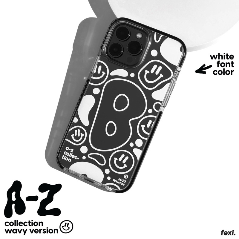เคสไอโฟน “ Wavy Version A-Z collection ลายสกรีนสีขาว“ iPhone Case for 12 - 16 series & Samsung S24 series.