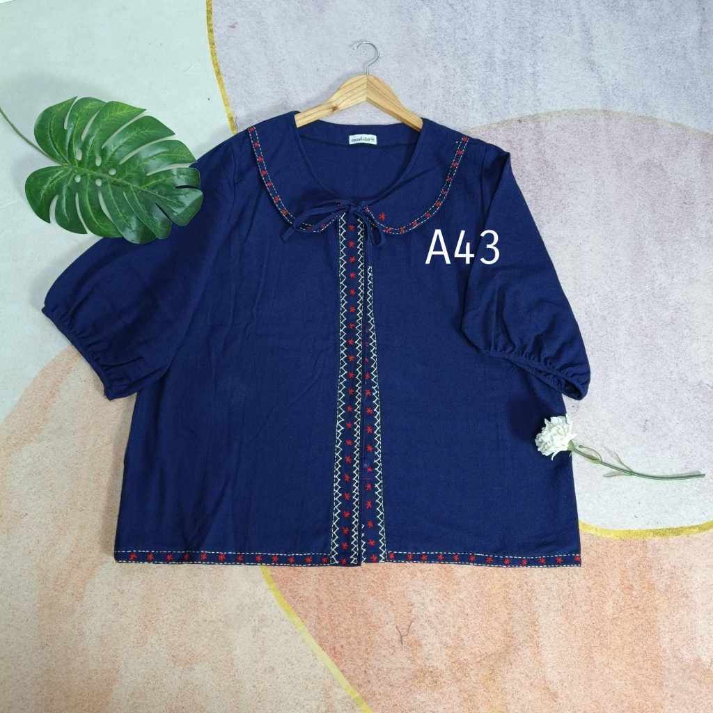 เสื้อคอบัวสีหม้อฮ้อมปักลายน่ารักสาวอวบใส่สวย