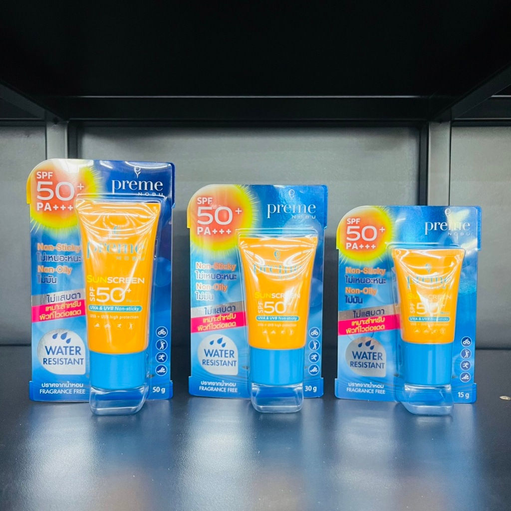 (มี 3 ขนาด) Preme Nobu Sunscreen SPF 50+ PA+++ ครีมกันแดดคอลลาเจน พรีมโนบุ กันน้ำ กันเหงื่อสูงสุด สำ