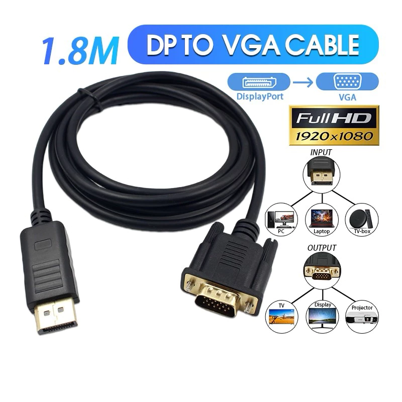 สายอะแดปเตอร์แปลงสัญญาณ DISPLAY PORT DP TO VGA 1920x1080P ยาว1.8M สินค้าเกรดเอ