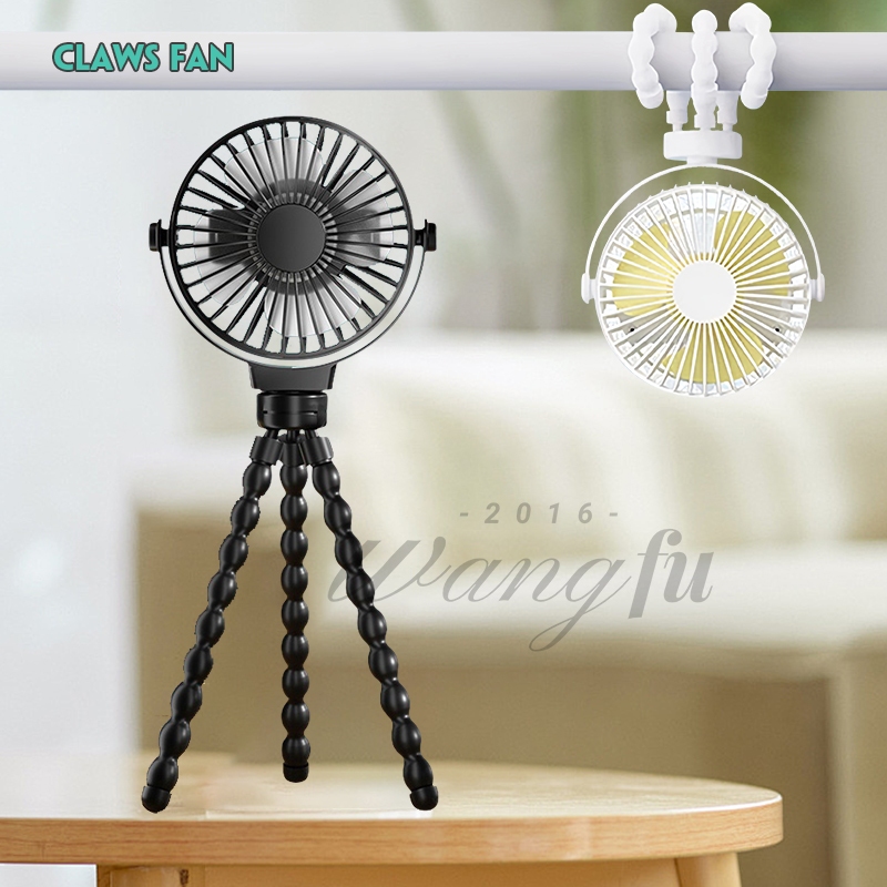 พัดลมติดรถเข็นเด็ก 500mAh ชาร์จ USB ความเร็วลม คลิปรถเข็นเด็ก 360° ทิศทางหมุนได้ C00017