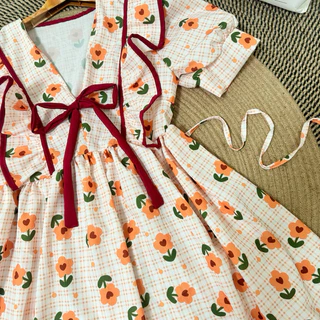 Dress โบว์คอวีระบายกุดขอบ ( m7 )