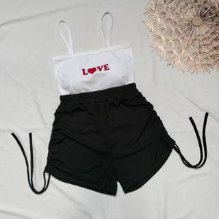 กางเกงขาสั้น+สายเดี่ยว ชุดเซทสองชิ้นหญิง ใส่สบาย ใส่เล่นน้ำส…