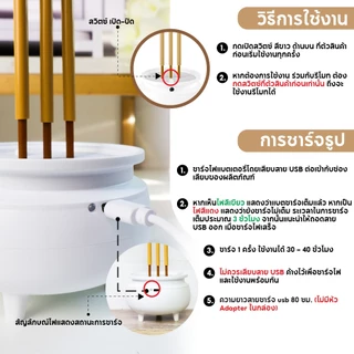 แคร์ล ธูปไฟฟ้า LED 3 ดอก สีขาว มินิมอล สูง 22 ซม. กระถางธูป แบบชาร์จ แบตเตอรี่ในตัว ไม่ต้องใส่ถ่าน