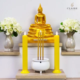 Claire ชุดธูป LED แบบชาร์จ สีขาว สูง 22 ซม. + เชิงเทียน LED แบบใส่ถ่าน สูง 22 ซม.เหมาะกับหิ้งพระเล็ก