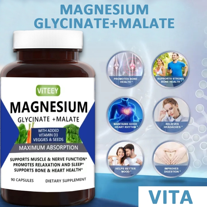 (90 เม็ด) VITA Magnesium Clycinate+Malate capsule อาหารเสริมบำรุงระบบประสาท และกล้ามเนื้อ Life Extension Thailand