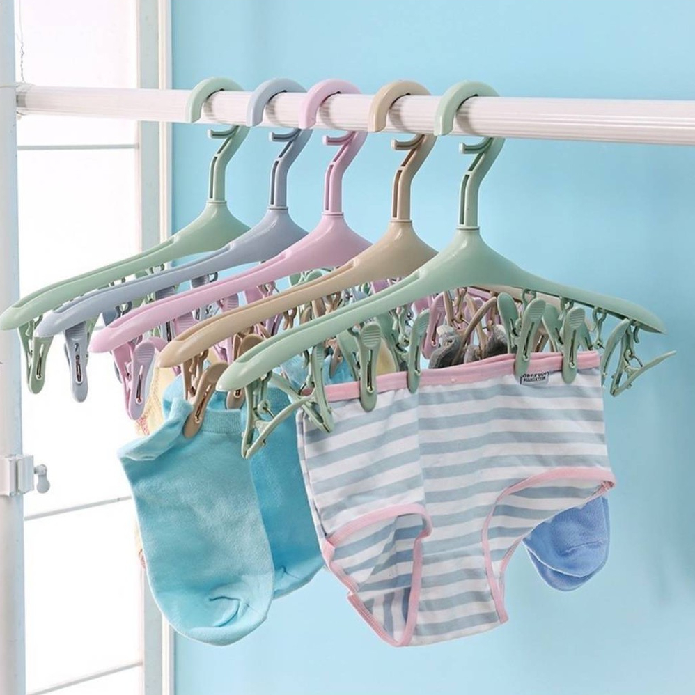 ไม้แขวนหนีบผ้า มีตัวหนีบ 8 ตัวหนีบ สีพาสเทล#D009