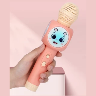ไมโครโฟนมีเสียงเพลงมีไฟกระพริบ รุ่นสายชาร์ท USB ไม่ต้องใส่ถ่าน ไมโครโฟนกระต่ายน้อยร้องเพลงได้ มีไฟ