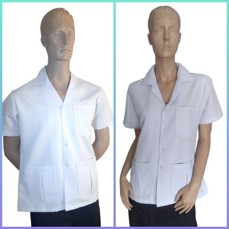 เสื้อสาธารณสุข สีขาว แขนสั้น ไม่ปัก มีแบบหญิง และแบบชาย มีเนื้อผ้า2แบบให้เลือกคือ 1.ผ้าเนื้อดีวาย 2.ผ้าเนื้อโซล่อน