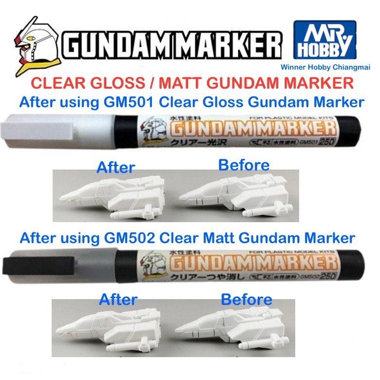 MR HOBBY GUNDAM MARKER GM501 CLEAR GLOSS TOPCOAT, GM502 CLEAR MATTE