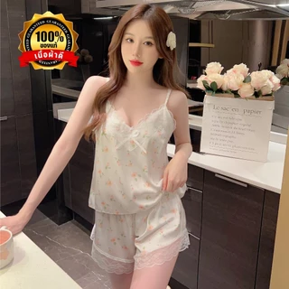 ชุดนอนซาติน ชุดนอนเซ็ท2ชิ้น ชุดนอนเกาหลี สายเดี่ยว 💞ไซต์ M-5XL นน 40-100 kg ของเเท้เกรดดี ตรงปกใส่สบาย SET-N546