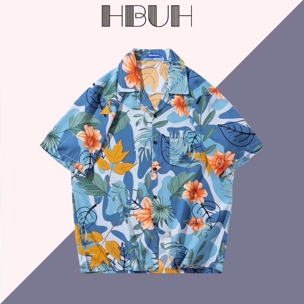 HBUH เสื้อฮาวาย เสื้อเชิ้ตสงกรานต์ลายดอก hawaiiสไตล์เกาหลี