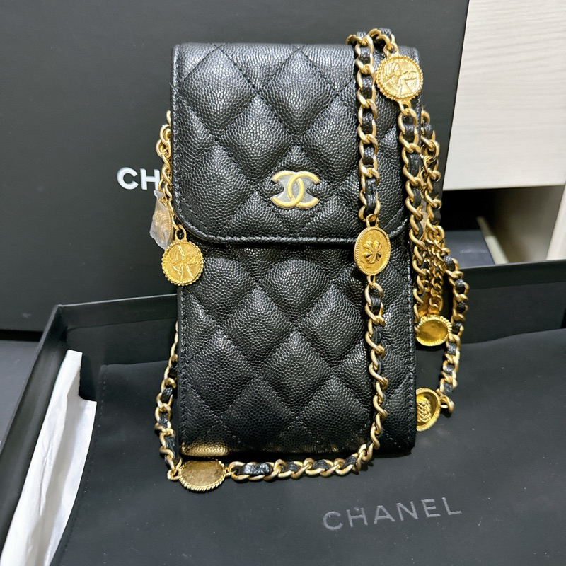 Chanel phone case ดำ คาเวียร์ แท้