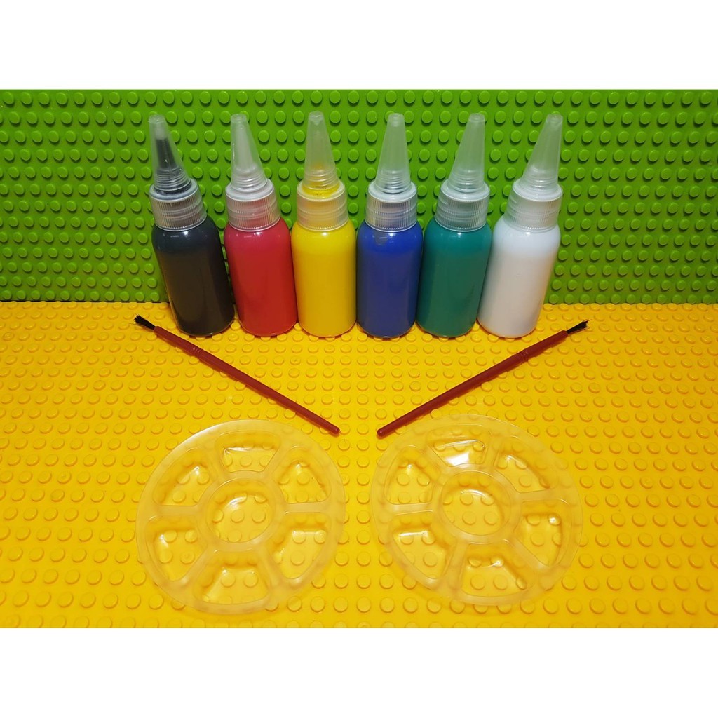 สีโปสเตอร์ปลอดสารพิษ ใส่ขวดปลายแหลมพร้อมใช้ 30ml 6 ขวด มีฝาปิด**แถมพู่กัน2+จานสี2**- 6 Color non toxic 30ml+Brush2plate2
