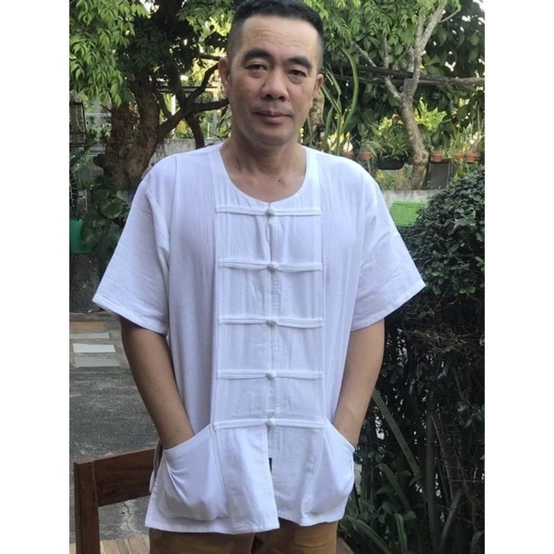 เสื้อขาวคอกลมแขนสั้น เสื้อผ้าฝ้ายสีขาว เสื้อพื้นเมืองสีขาว ใส่ไปวัดทำบุญ ใส่ได้ทั้งชาย/หญิง