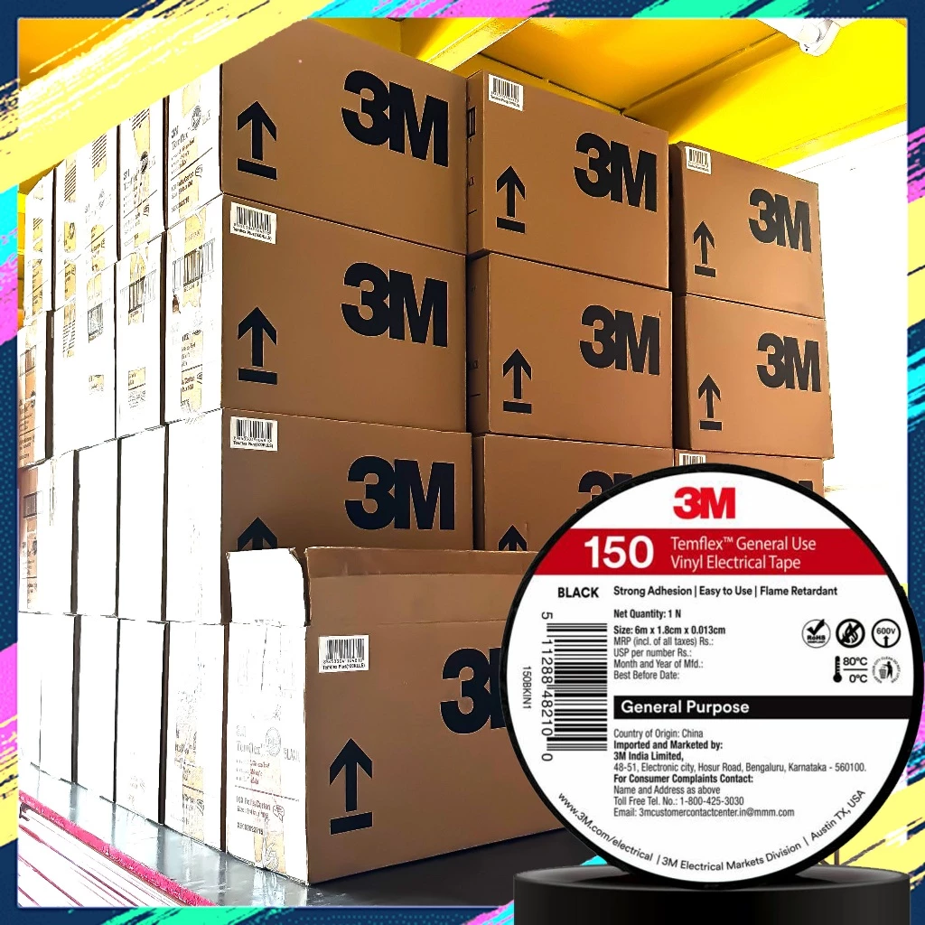 (ยกลัง100ม้วน) เทปพันสายไฟ 3M Temflex 150 ขนาด 3/4 นิ้ว x 10 เมตร