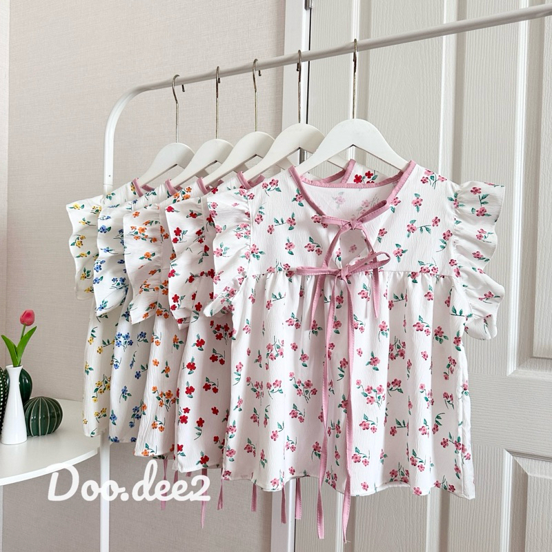 ♦️DOODEE2♦️เสื้อแขนระบาย ผูกเชือกด้านหน้า 2 ชั้น แอบโชว์หน้าอกนิดๆ