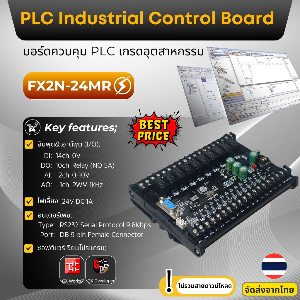 บอร์ด PLC รุ่น FX2N-24MR บอร์ดควบคุม PLC เกรดอุตสาหกรรม PLC Industrial Control Board