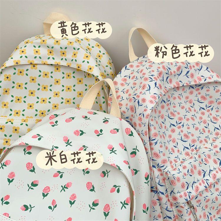 [พร้อมส่ง] กระเป๋าเป้สะพายหลัง กระเป๋านักเรียน พิมพ์ลายดอกไม้ สไตล์เกาหลี ญี่ปุ่น สําหรับผู้หญิง