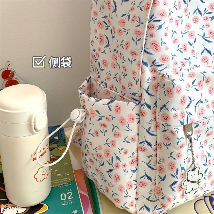 [พร้อมส่ง] กระเป๋าเป้สะพายหลัง กระเป๋านักเรียน พิมพ์ลายดอกไม้ สไตล์เกาหลี ญี่ปุ่น สําหรับผู้หญิง