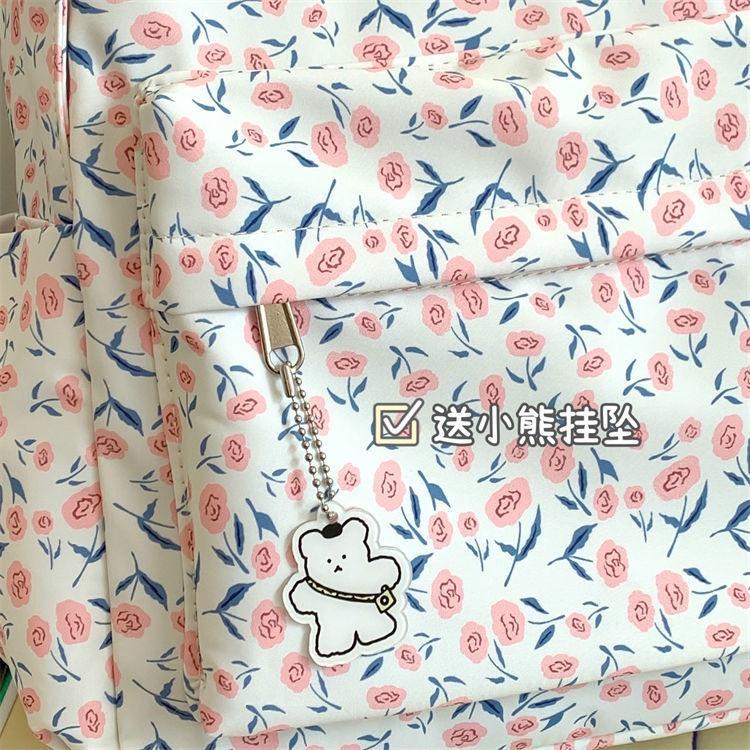 [พร้อมส่ง] กระเป๋าเป้สะพายหลัง กระเป๋านักเรียน พิมพ์ลายดอกไม้ สไตล์เกาหลี ญี่ปุ่น สําหรับผู้หญิง