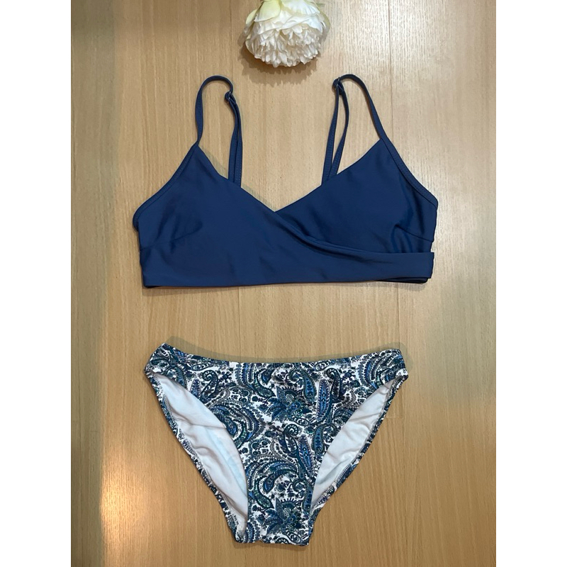 79_ ชุดว่ายน้ำทูพีซสีฟ้าน้ำทะเลมีฟองน้ำมีช่องถอดฟองน้ำได้สายปรับระดับได้ ไซส์ M