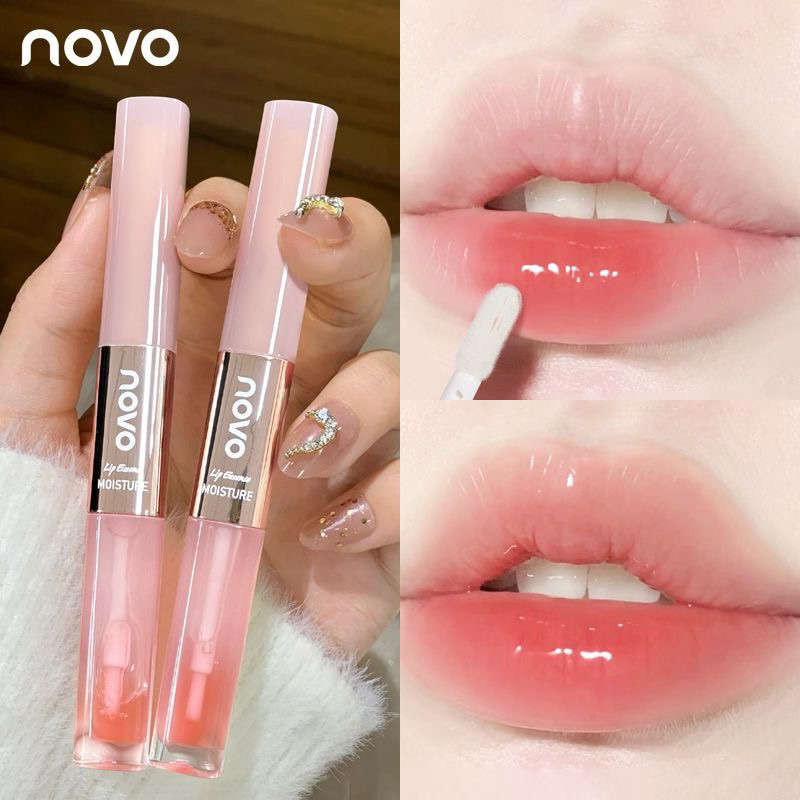 6140 唇 (ใหม่/แท้) NOVO ลิปกลอส 2 หัว พร้อมบำรุง เนื้อเจลลี่ทินท์  นุ่มละมุน ปากฉ่ำวาว 2IN1