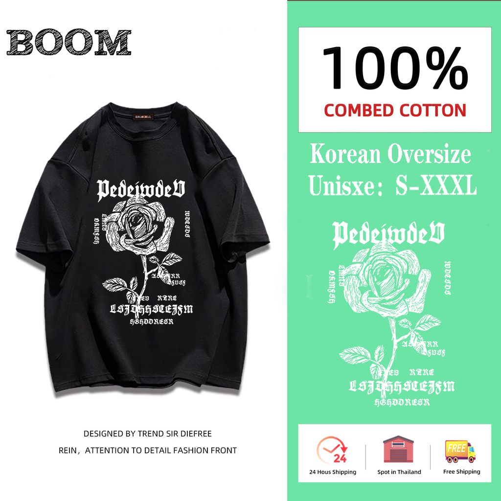 ส่งของทุกวัน เสื้อยืดโอเวอร์ไซส์ ผ้าคอตตอน เนื้อผ้าดี โอเวอร์ไซส์ เสื้อยืดแขนสั้นพิมพ์ลายตัวหนังสือ ลายแฟชั่งนานาชาติ