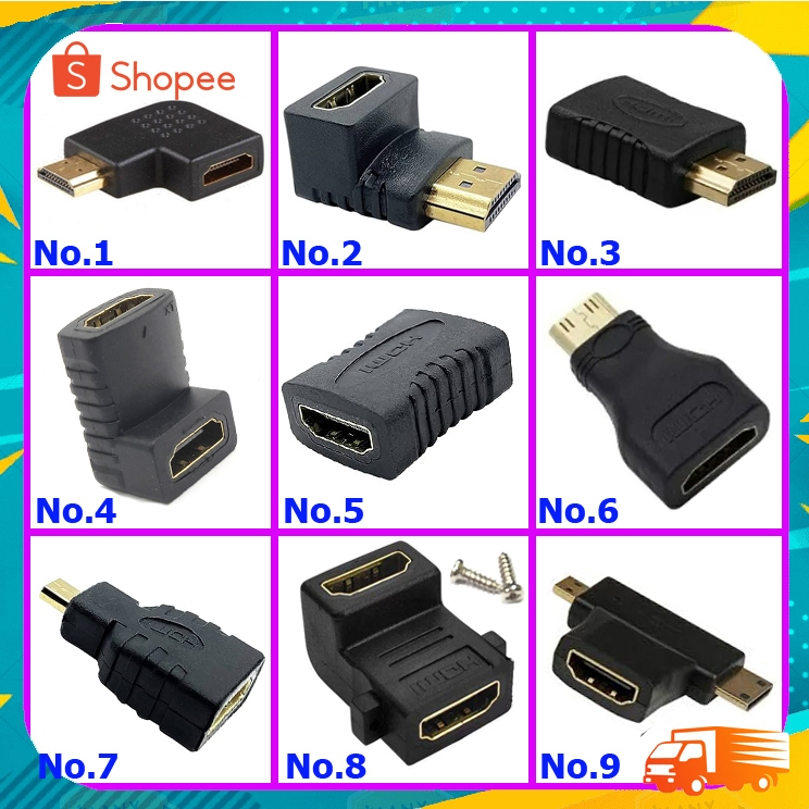 Adapter hdmi ตัวต่อกลาง hdmi ตัวขยายสาย เพิ่มความยาวสายhdmi หัวต่อhdmi รูปตัวLหัวงอ 90 องศา M-F / F-F ตัวต่อตรงสาย hdmi