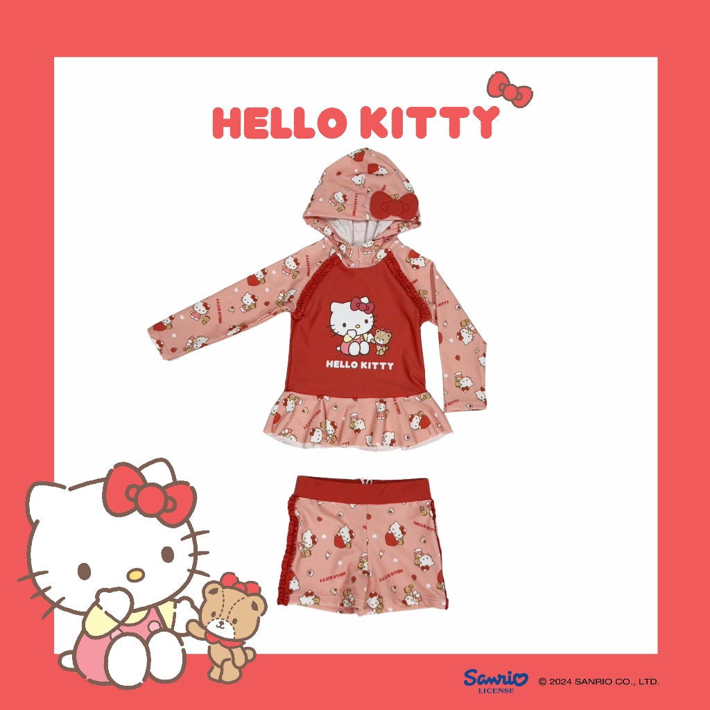 KEED X KITTY ชุดว่ายน้ำทูพีซ เสื้อแขนยาวฮู้ด - กางเกงขาสั้น *215KT*
