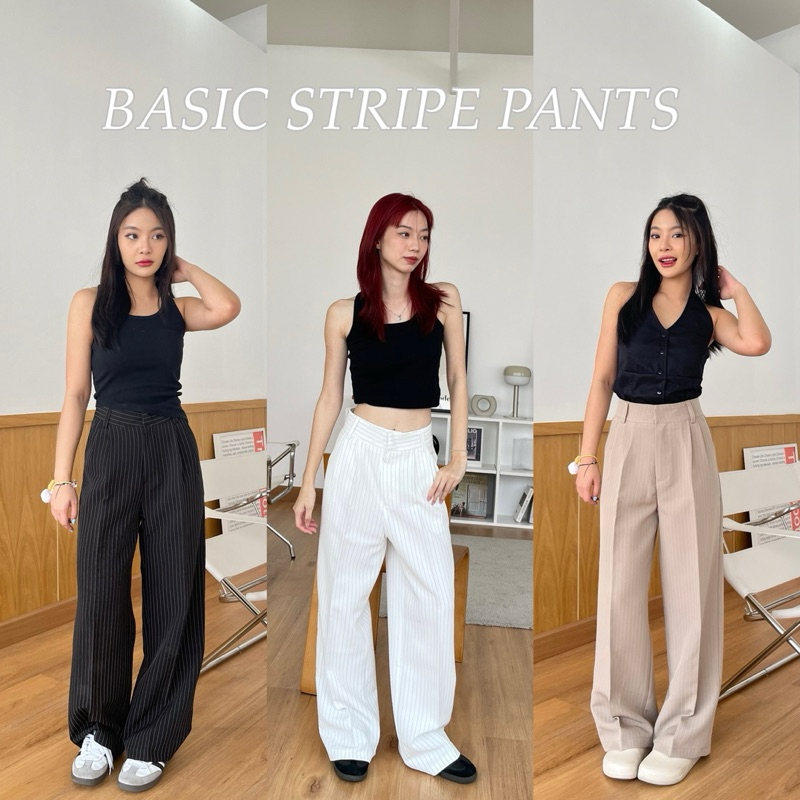 BASIC STRIPE PANTS - กางเกงขากระบอกใหญ่ (ทรงเดียวกับbasic trousers) ดีเทลลายทาง (nita.bkk)