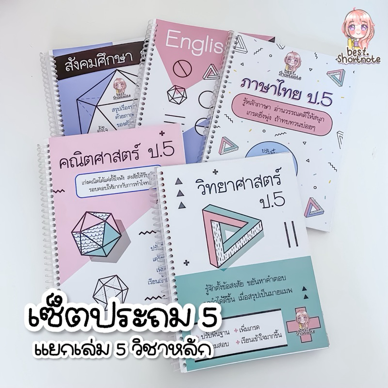 เซ็ตชีทสรุป ป.5 (แยกเล่ม) ครบ 5 วิชาหลัก เตรียมสอบเพิ่มเกรด (ขนาด A5)