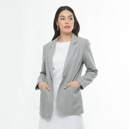 Jousse Jacket เสื้อแจ็คเก็ตทรงสูท สีเทาเข้ม ทรงโอเวอร์ไซส์ ตัวยาวคลุมสะโพก (JT6KGY)