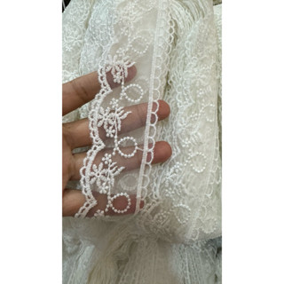 ลูกไม้ปัก4cm. มี2ลาย ผ้าริมเดียวปักสวยๆ เส้นละ14-15หลา 220฿