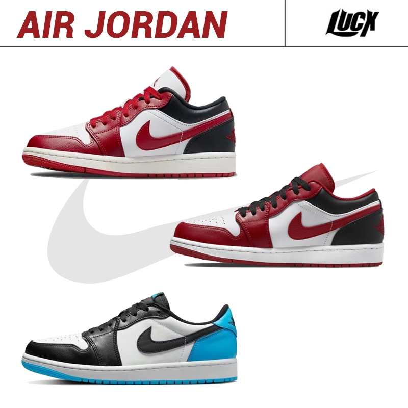 ของแท้100% Nike Air Jordan 1 Low Sneakers AJ1 Black and Dark Powder Blue /Red Black White /White Red Black รองเท้าผ้าใบ