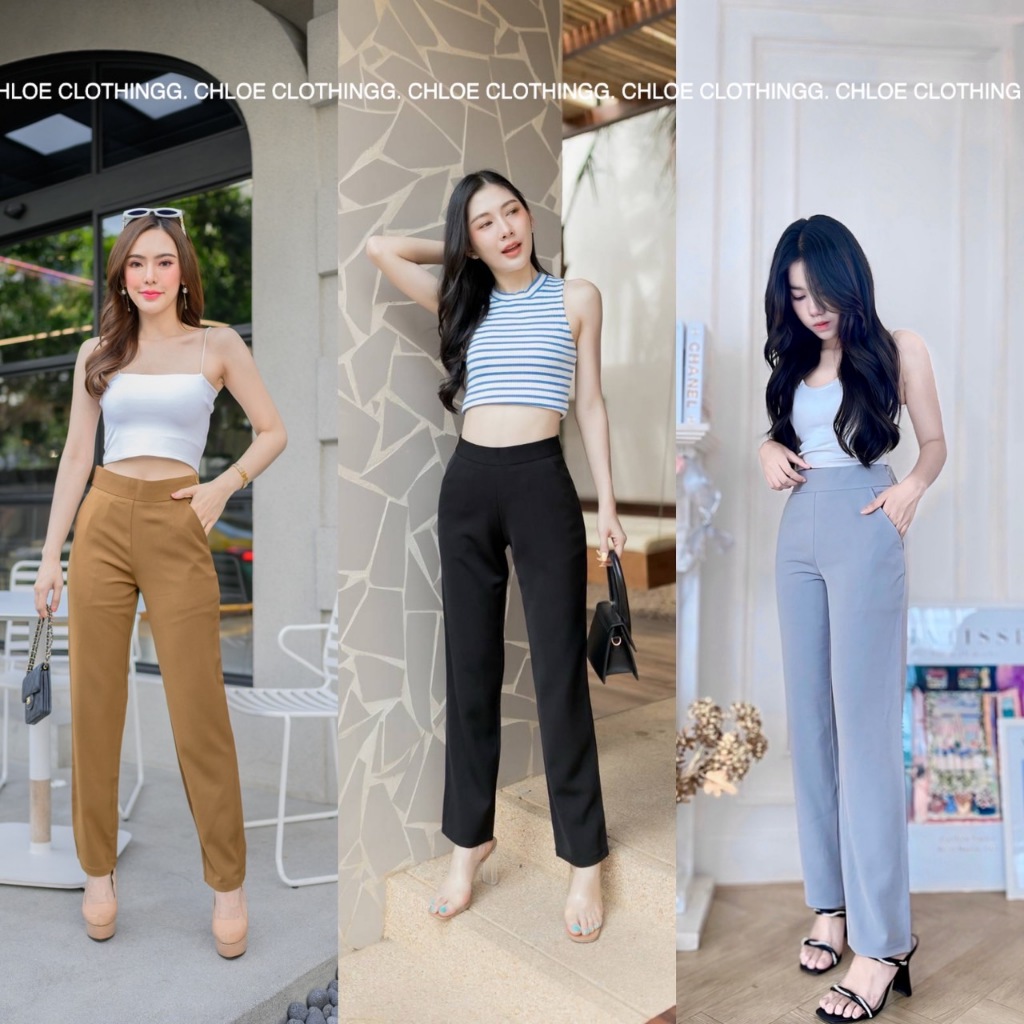 G02-กางเกงผ้าฮานาโกะ-ขากระบอกเล็ก-ซิปข้าง-สินค้างานป้าย-ไซส์S-3XL