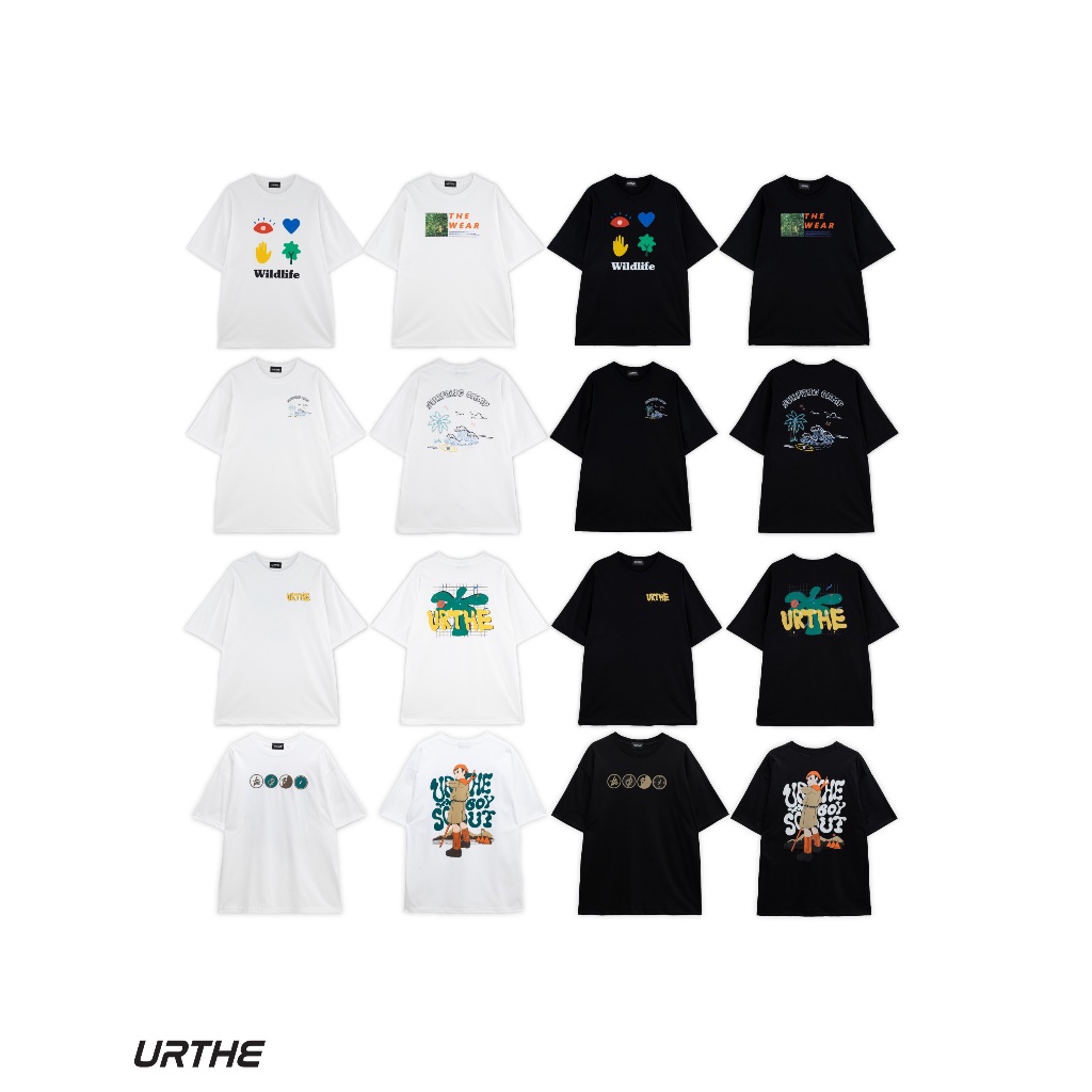 URTHE - เสื้อยืด เเขนสั้น พิมพ์ลาย Col. WAVE HUNTERS