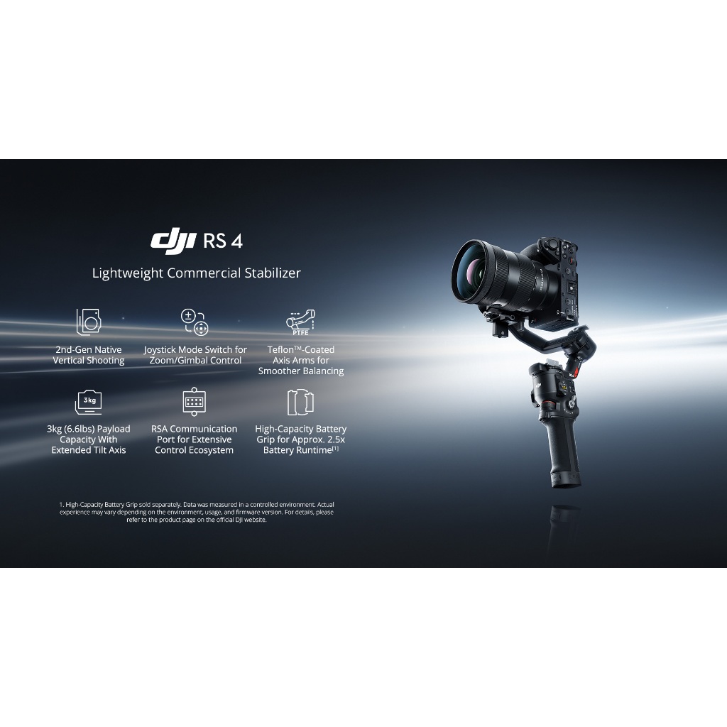 DJI RS 4 - Ronin Stabilizer | กิมบอลกล้อง ไม้กันสั่น | รับน้ำหนักได้ถึง 3 kg | เเบตเตอรี่ใช้ได้นาน 29.5 ชม