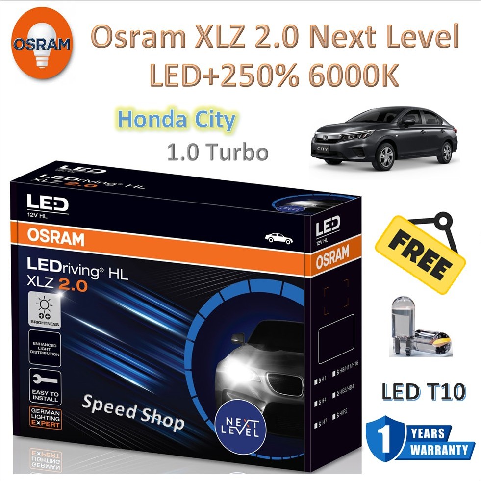 Osram หลอดไฟหน้า รถยนต์ XLZ 2.0 Next Level LED+250% 6000K Honda City 1.0 Turbo แถมฟรี LED T10 รับประกัน 1 ปี