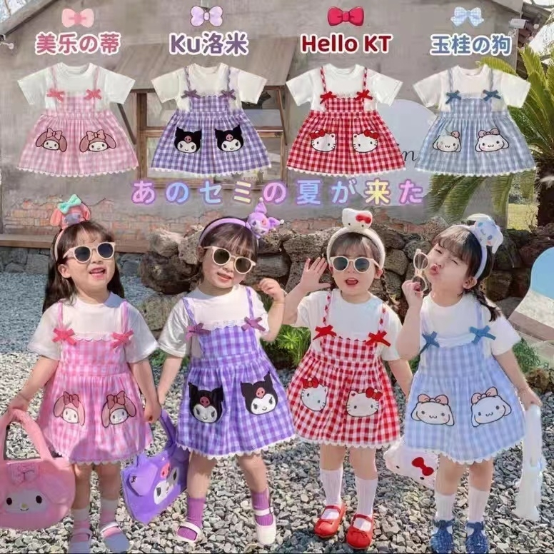 พร้อมส่ง ชุดเดรสลูกสาว งานหวานมากแม่ๆ สกรีนลาย sanrio ตกแต่งชายกระโปรง งานผ้าไหมนมหนา ผ้านิ่ม งานใส่สบาย