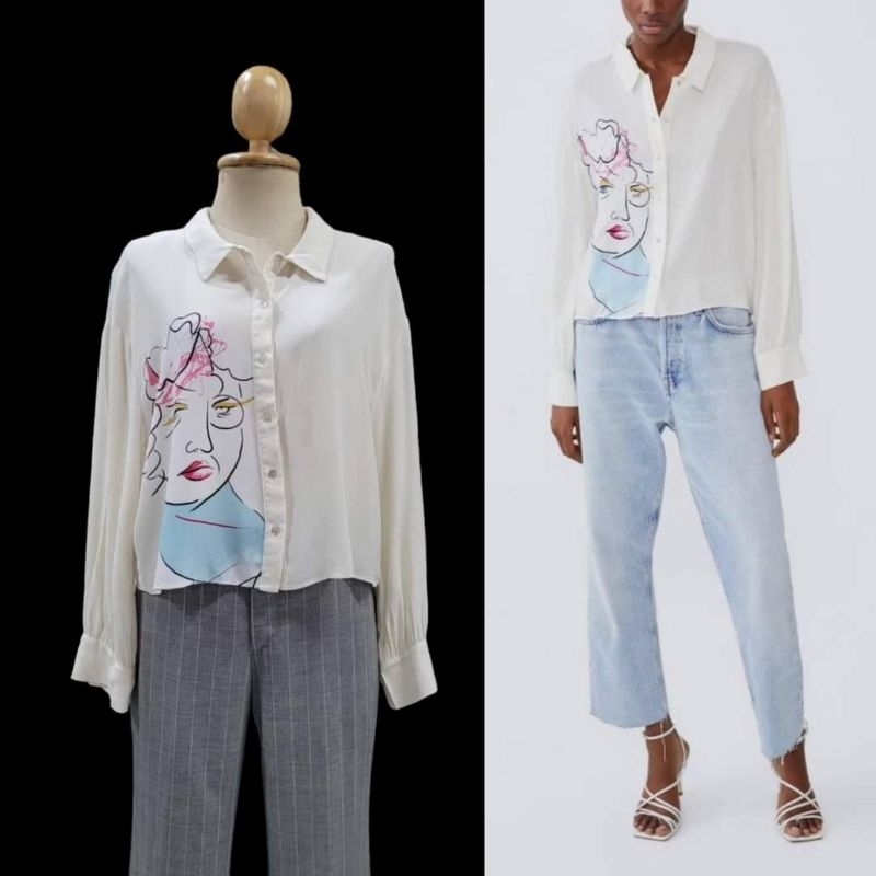 Zara Abstract Button Down Shirt