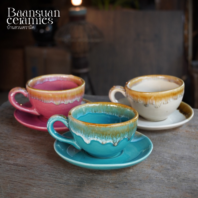 แก้วกาแฟ แก้วจานเซรามิก พร้อมจานรอง ชุดกาแฟเอสเพรสโซ่ ชุดกาแฟ แก้วกาแฟเซรามิค