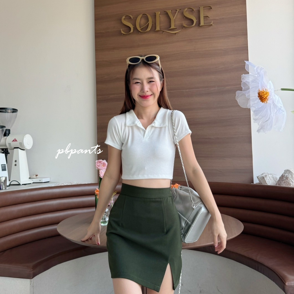 (ส03) เสื้อครอปคอปกผู้หญิง