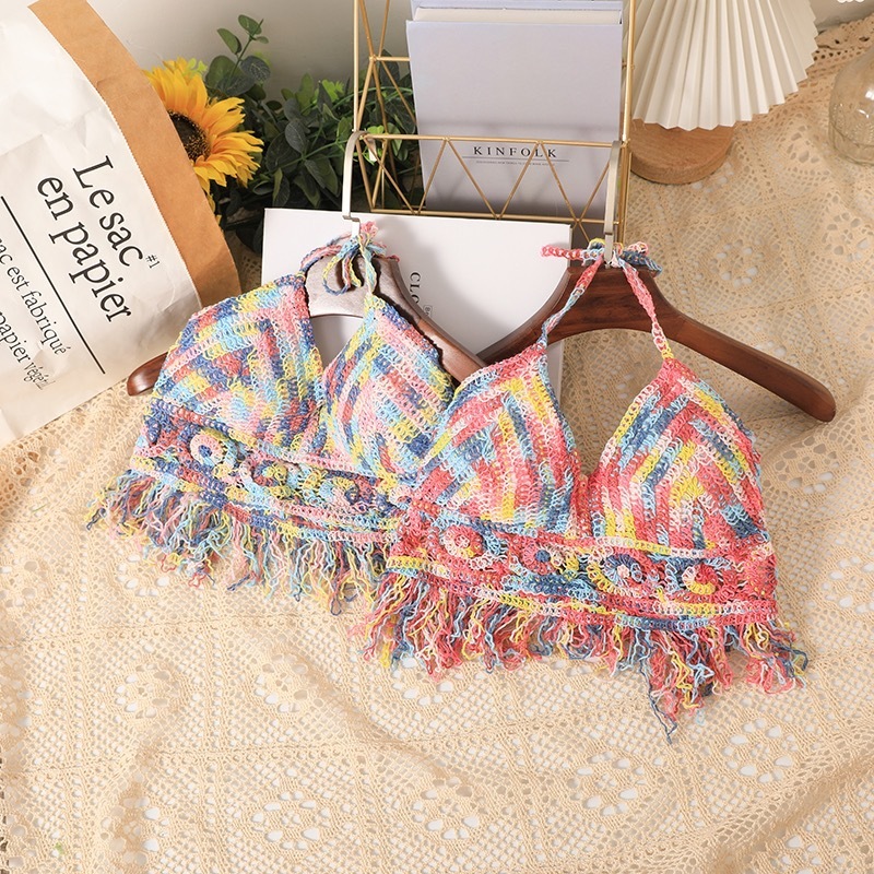 พร้อมส่งในไทย บิกินี่ ถัก บิกินี่ ท่อนบน ลาย หลายสี มีฟองน้ำ เสื้อโชว์หลัง ผูกคอ#0262 ราคา ถูกที่สุด ดีลบีเคเค แกลเลอรีภาพที่ 8