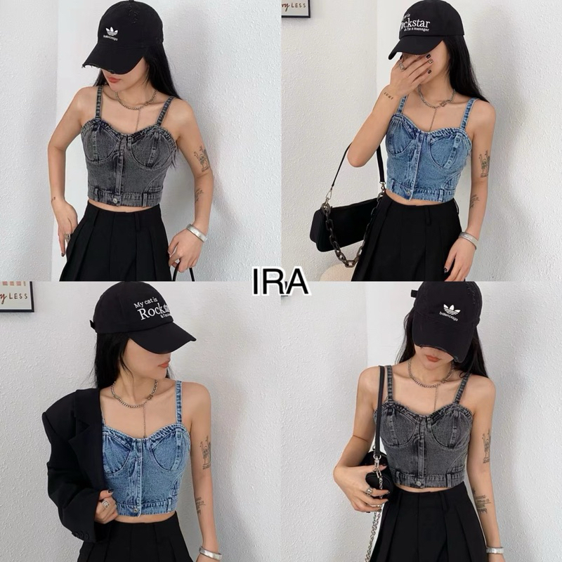 BY IRA Pixie Jeans Top พร้อมส่ง เสื้อสายเดี่ยวยีน เข้ารูป สไตล์เรโทร แฟชั่นฤดูร้อน สําหรับผู้หญิง 2024