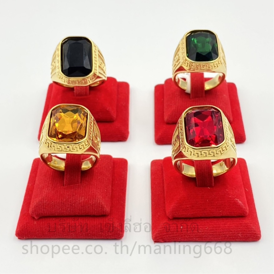 แหวนทอง สี18K หัวพลอยแดง สวยใส ไม่ลอก ไม่ดำ ถ่ายจากสินค้าจริง มีไซส์8ถึงไซส์12